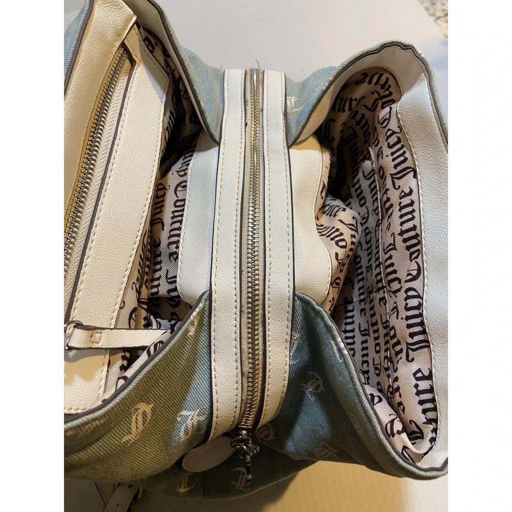Juicy Couture‎ Pack it Up Washed Denim Backpack White  Rhinestones Small